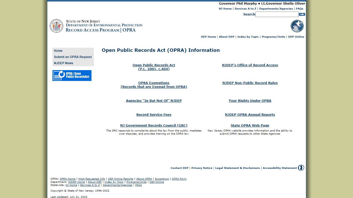 Open Public Records Act (OPRA) Information - Government of New Jersey